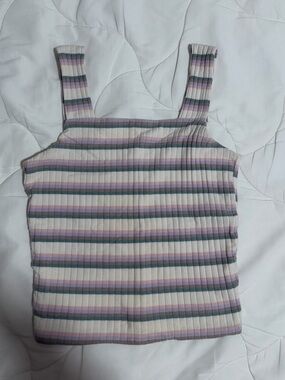 SO Ribbed Striped Tank Top in Cream with Pastel Pink, Purple & Blue